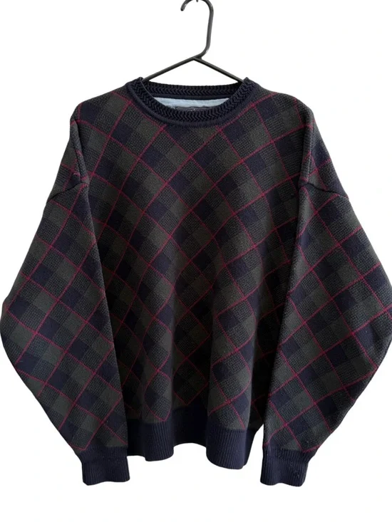 Woods & Gray Argyle Sweater Navy Green Red Estimated Size Large Oversized Fit - Picture 3 of 8
